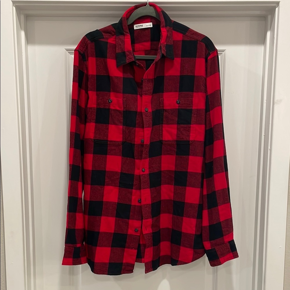Sonoma Plaid Men's Shirt - Red and Black